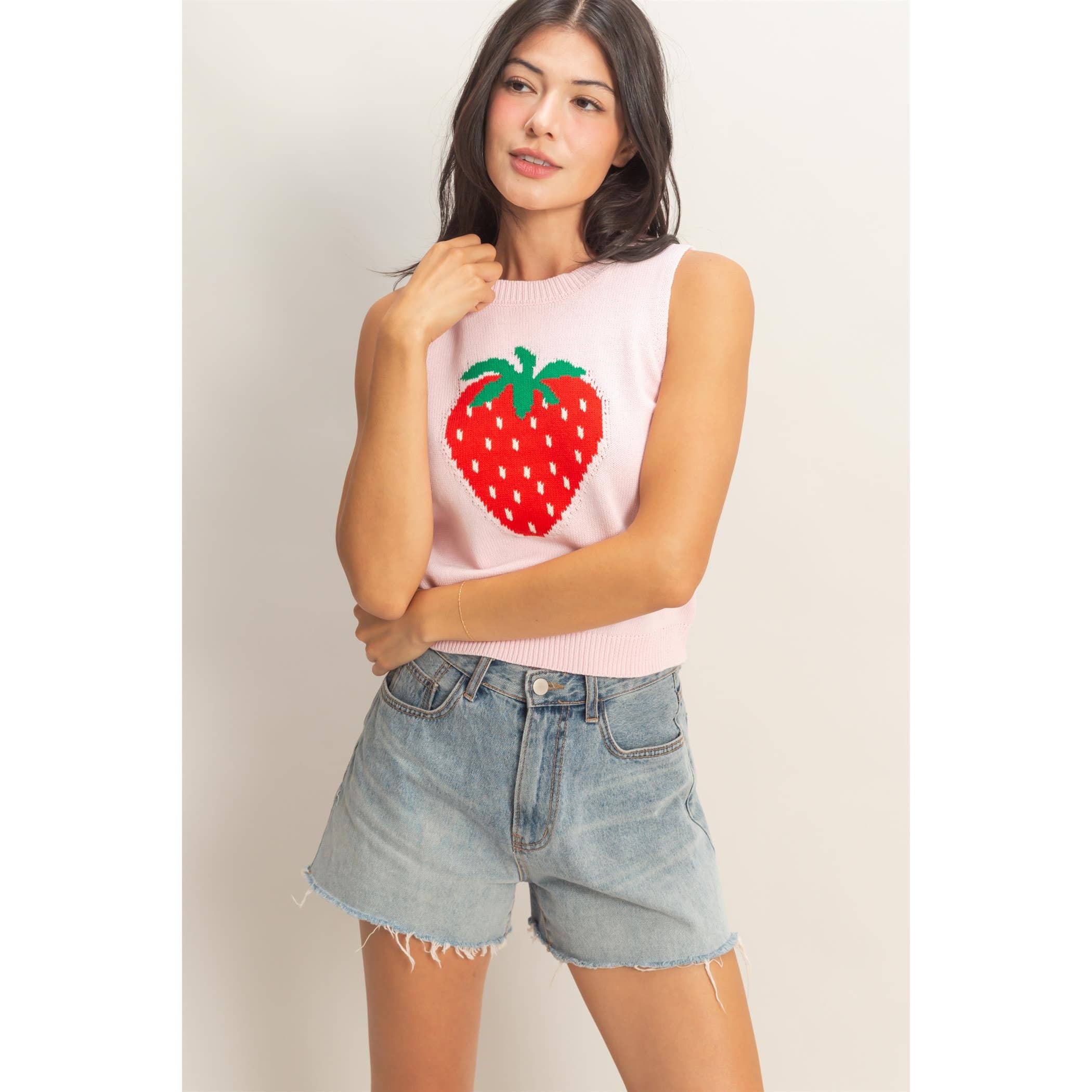 Strawberry Sleeveless Knit Top