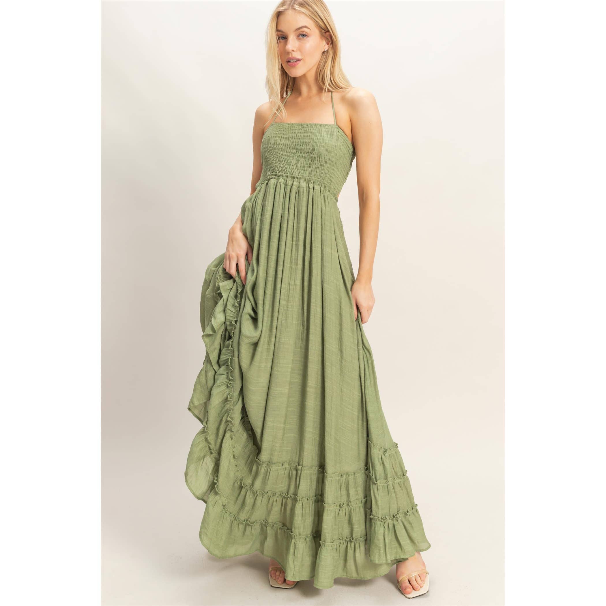 Smocked Halter Maxi Dress