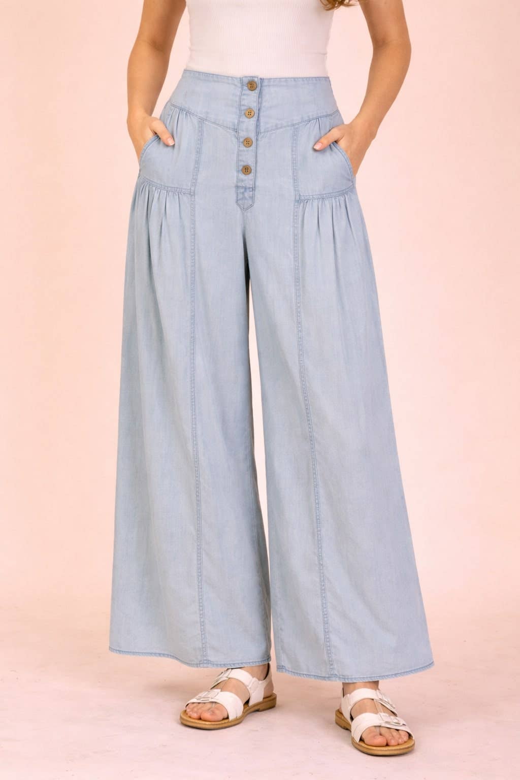 Mineral Washed Chambray Wide Pants