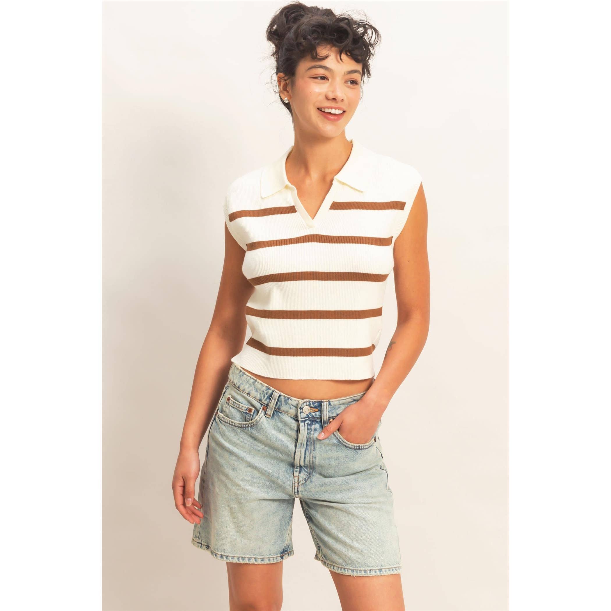 Collared Striped Polo Vest
