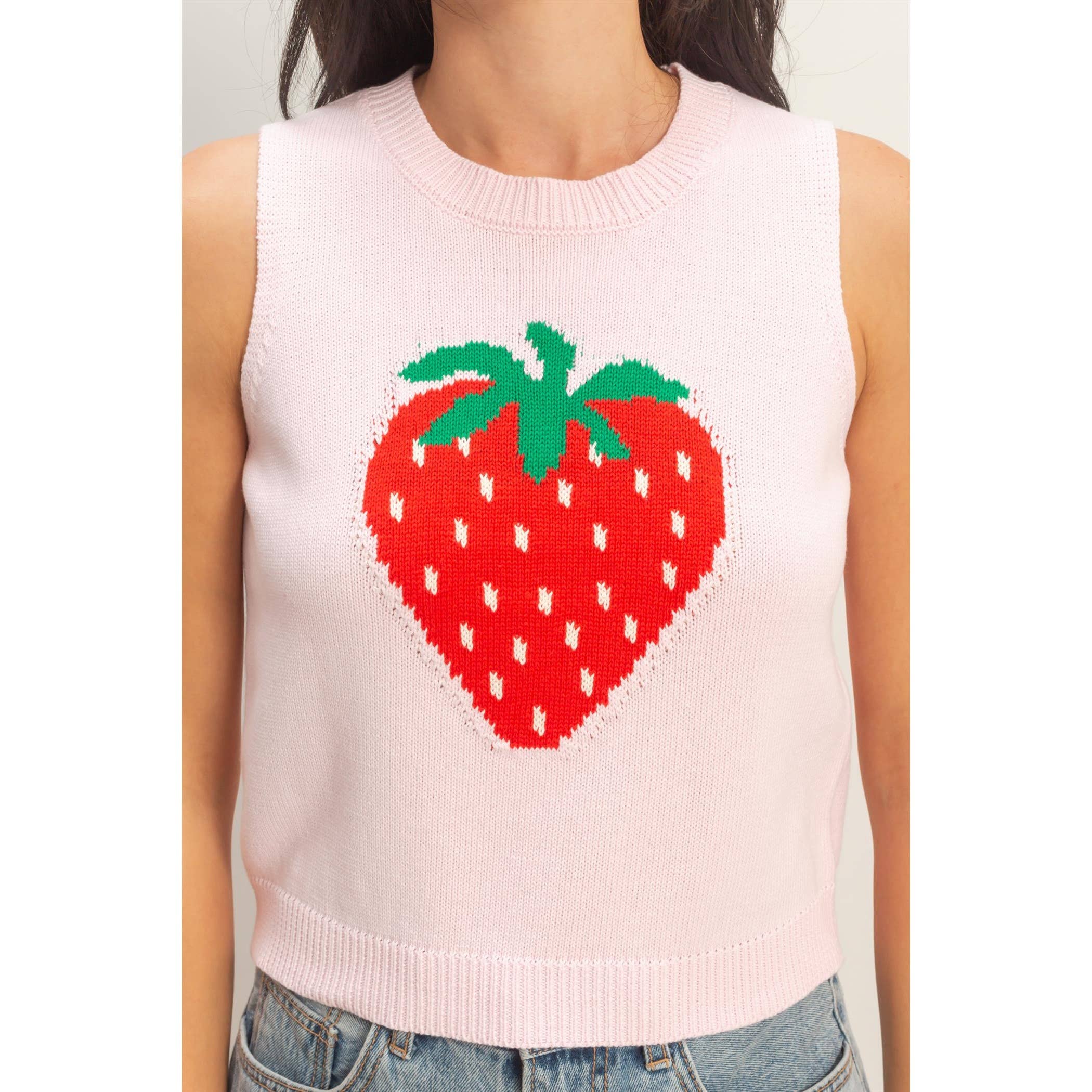Strawberry Sleeveless Knit Top
