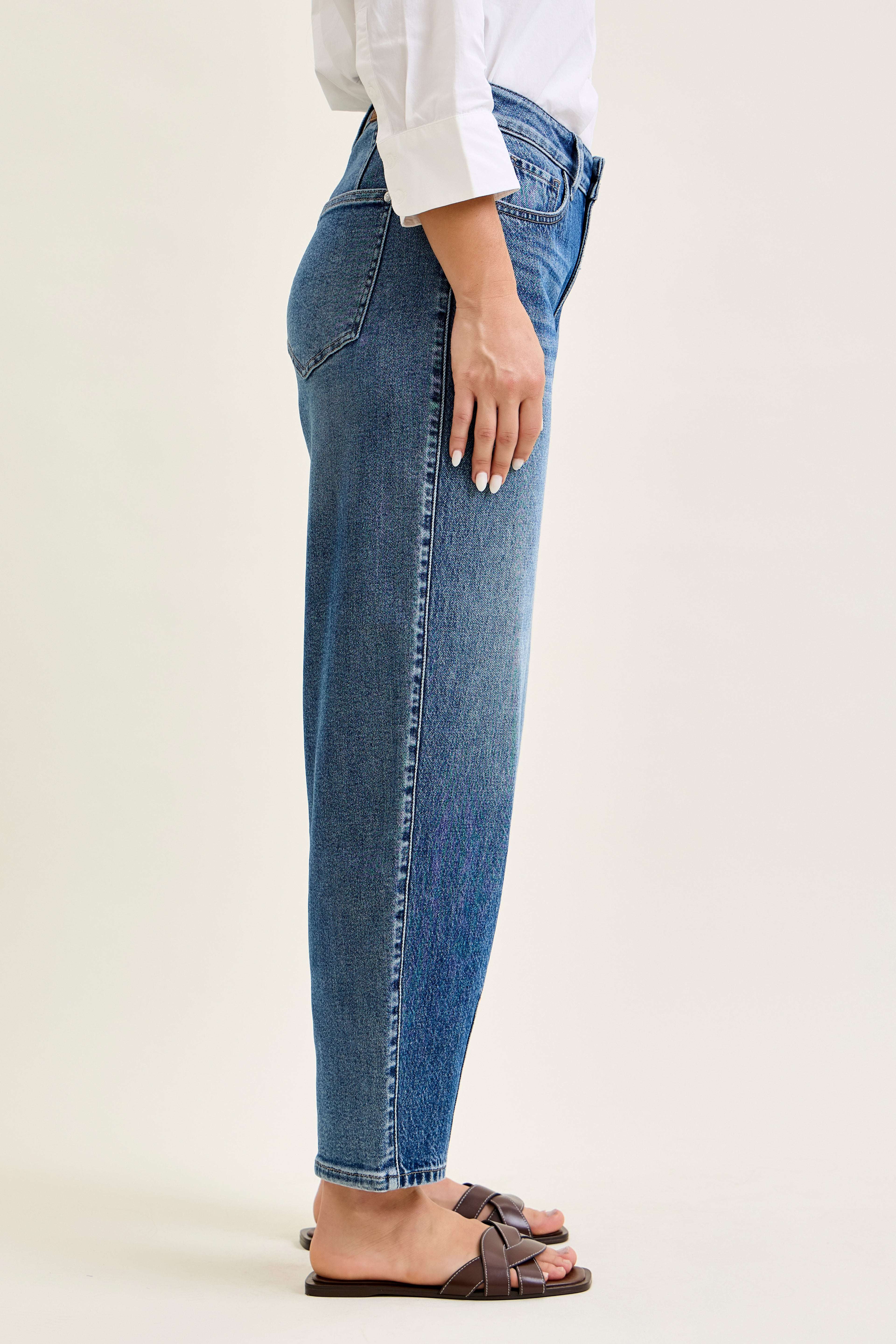 High Waist Barrel Jeans with Dart Detail