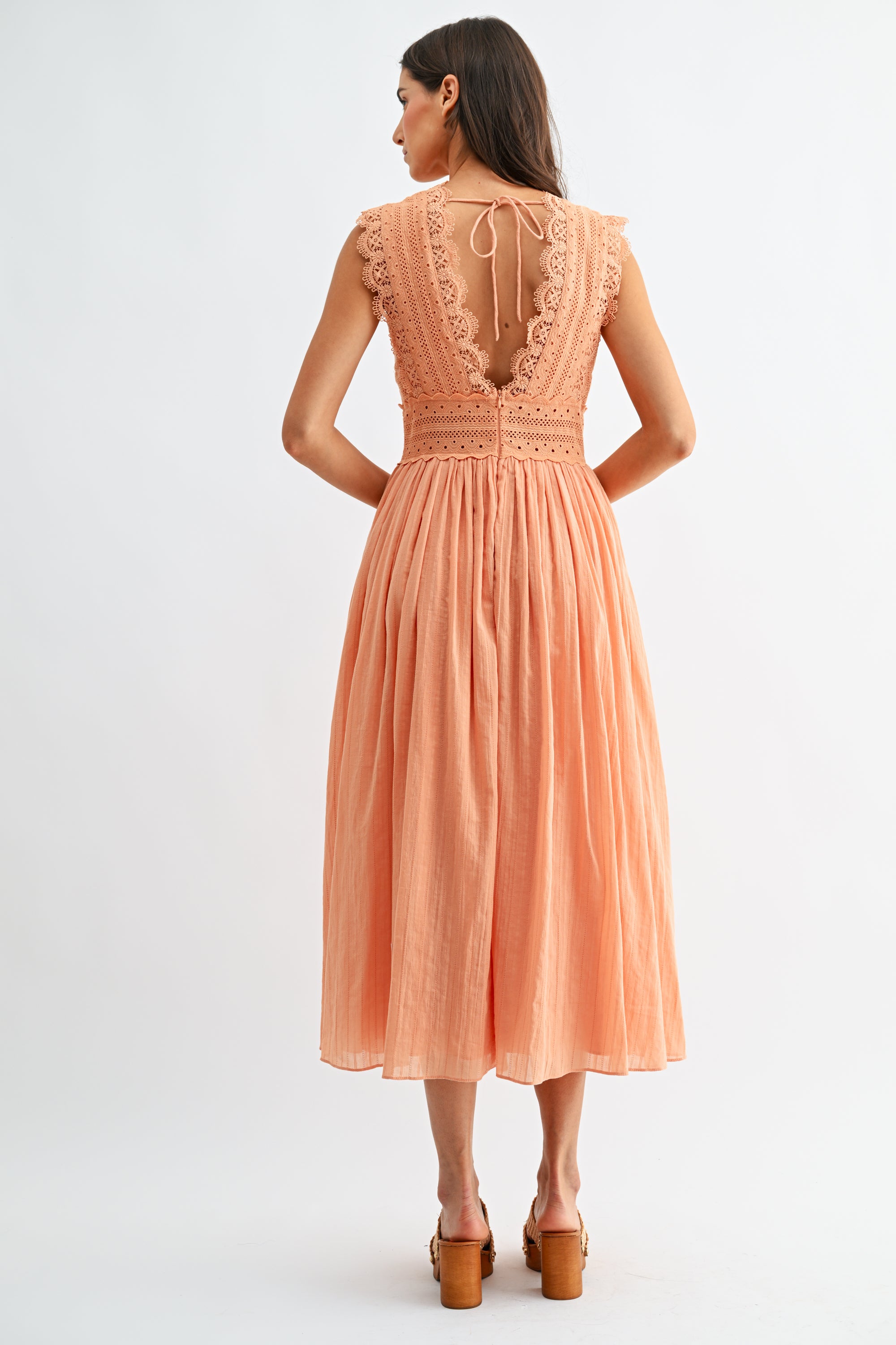LACE V NECK EYELET DRESS