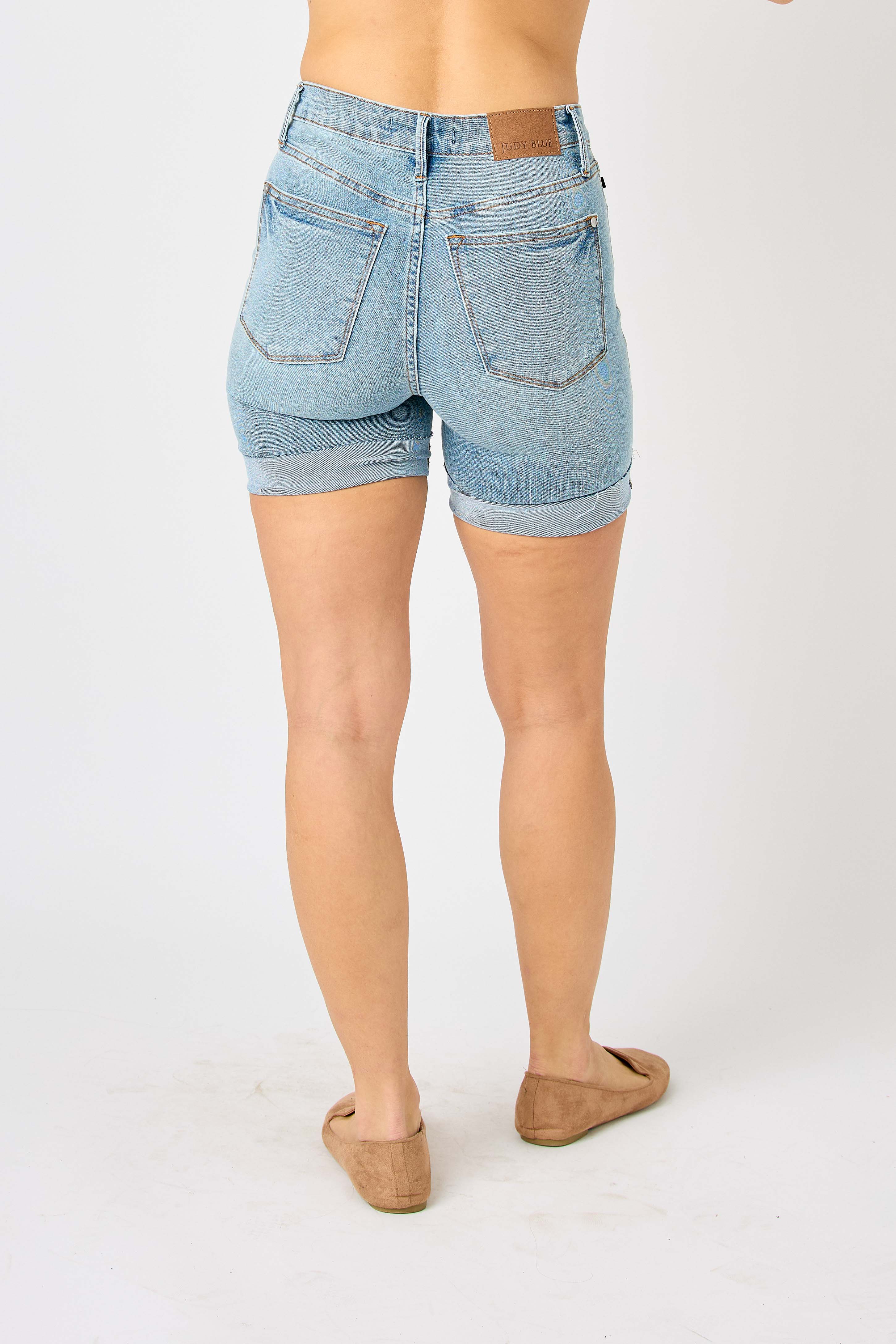 Plus HW Mineral Wash Destroy BF Shorts