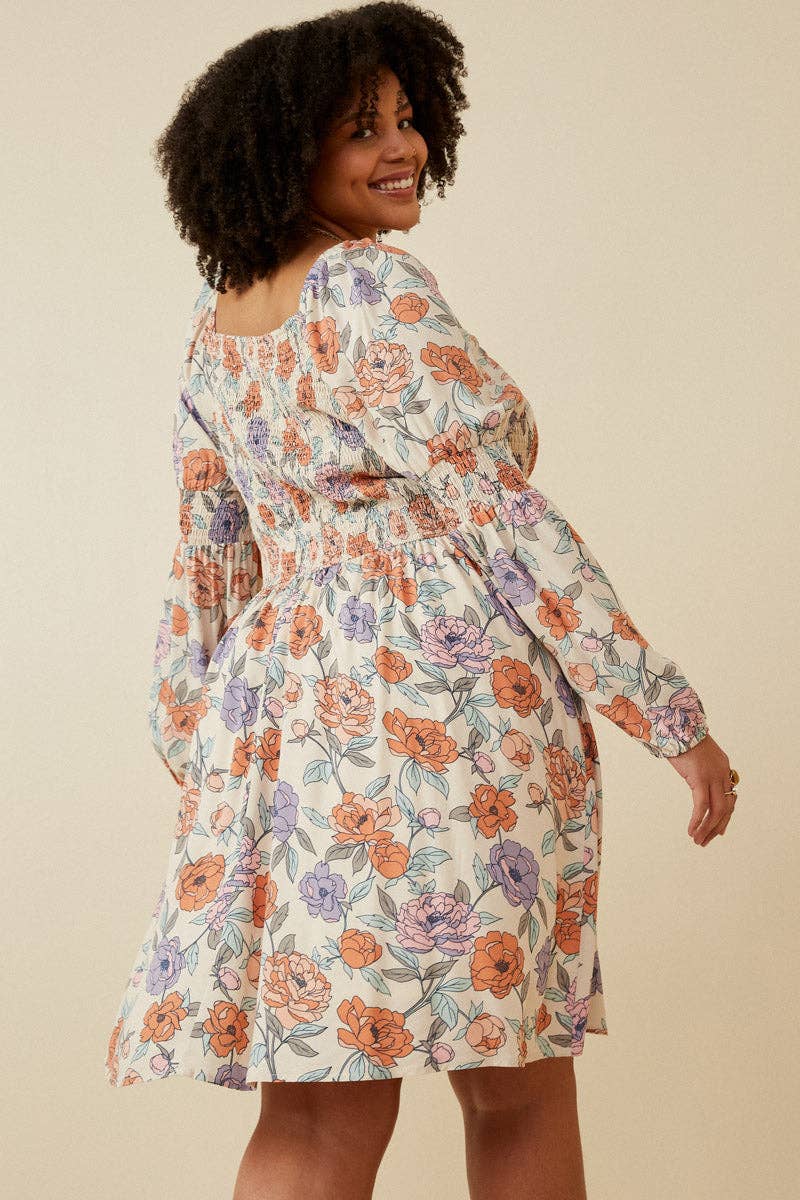 Plus Romantic Floral Smocked Detailed Dress