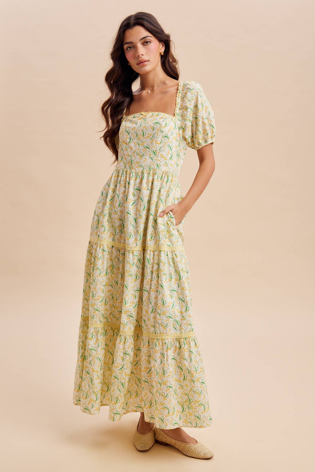 FLORAL SQUARE NECK MAXI DRESS