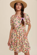 Romantic Floral Babydoll Dress with Puff Sleeves