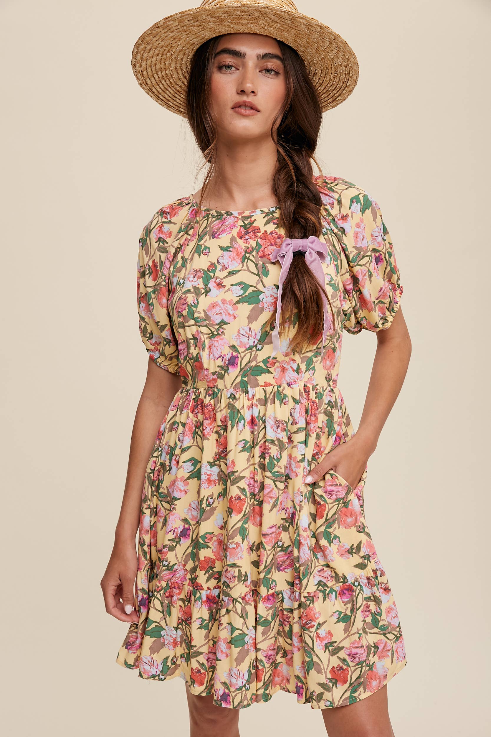 Romantic Floral Babydoll Dress with Puff Sleeves