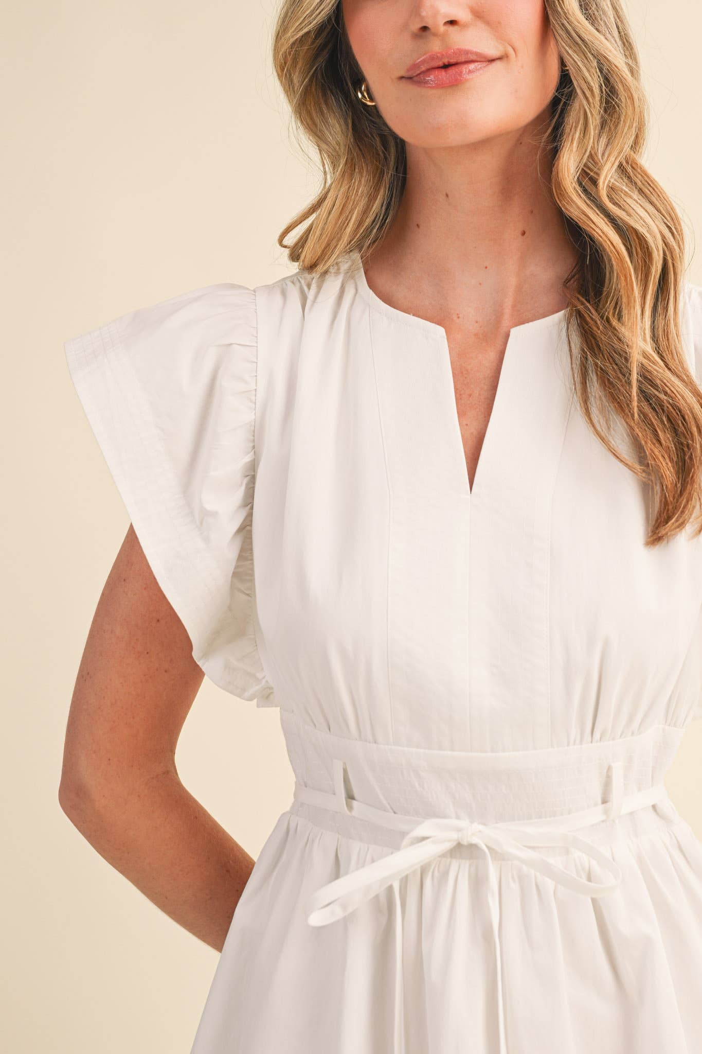 EMBROIDERED SEAM PIN TUCK DETAIL MINI DRESS