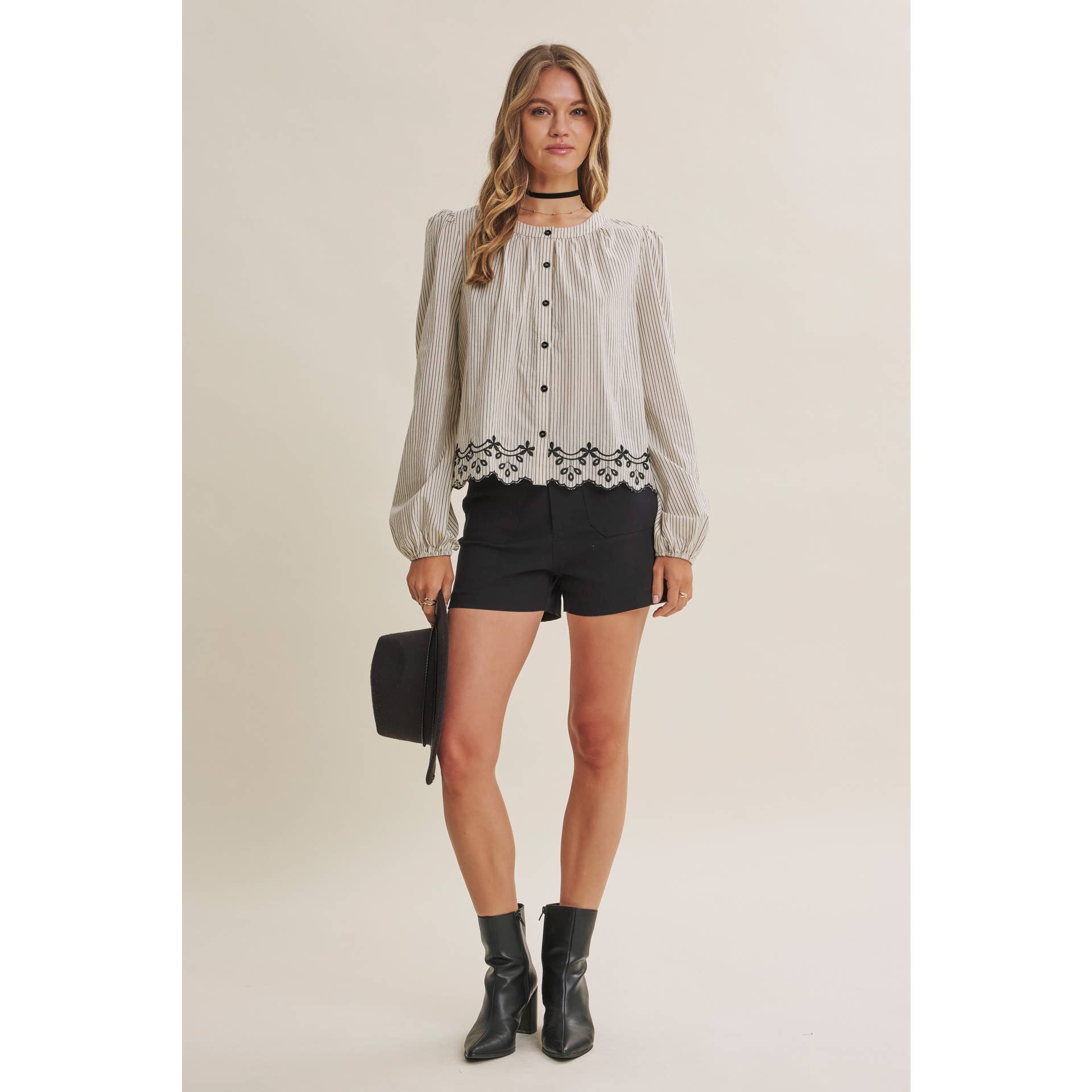 WORK TO WEEKEND CONTRAST EMBROIDERED COTTON STRIPE BLOUSE