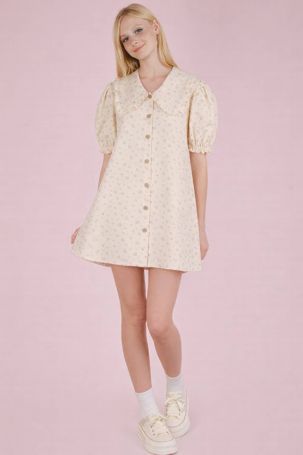 Floral Printed Woven Shirt Mini Dress