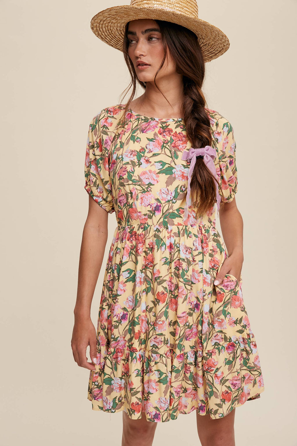 Romantic Floral Babydoll Dress with Puff Sleeves