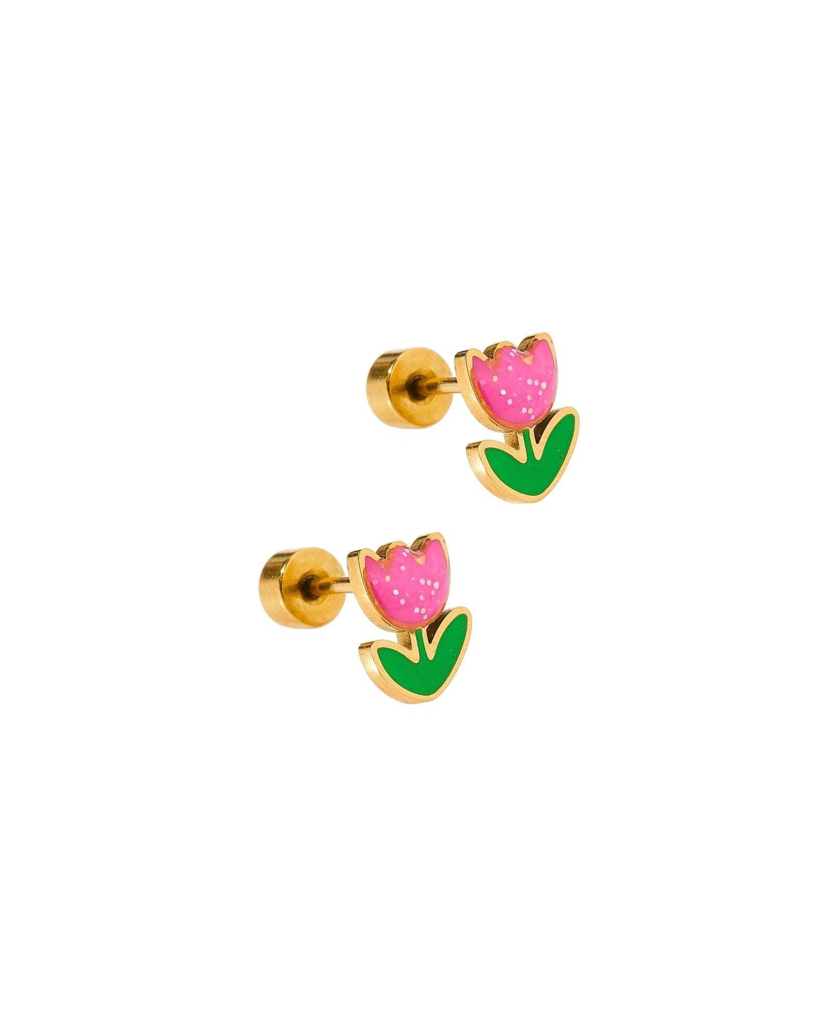 Screwback Stud Earrings - Tulip Pink