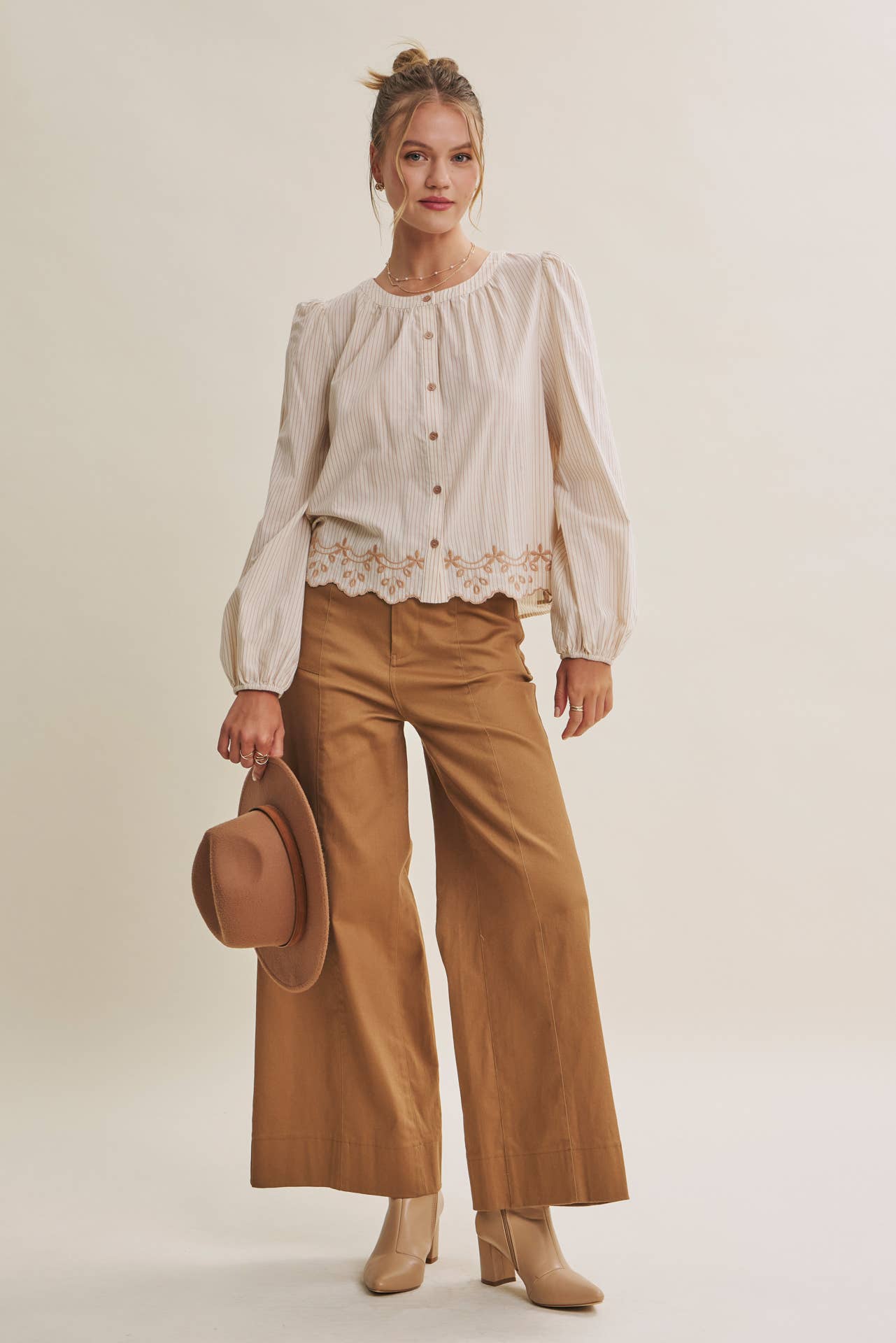 WORK TO WEEKEND CONTRAST EMBROIDERED COTTON STRIPE BLOUSE