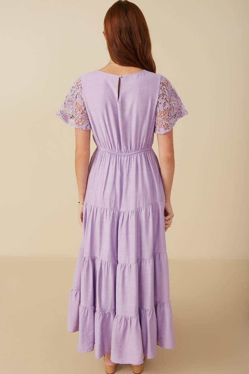 Crochet Lace Sleeve Tiered Dress
