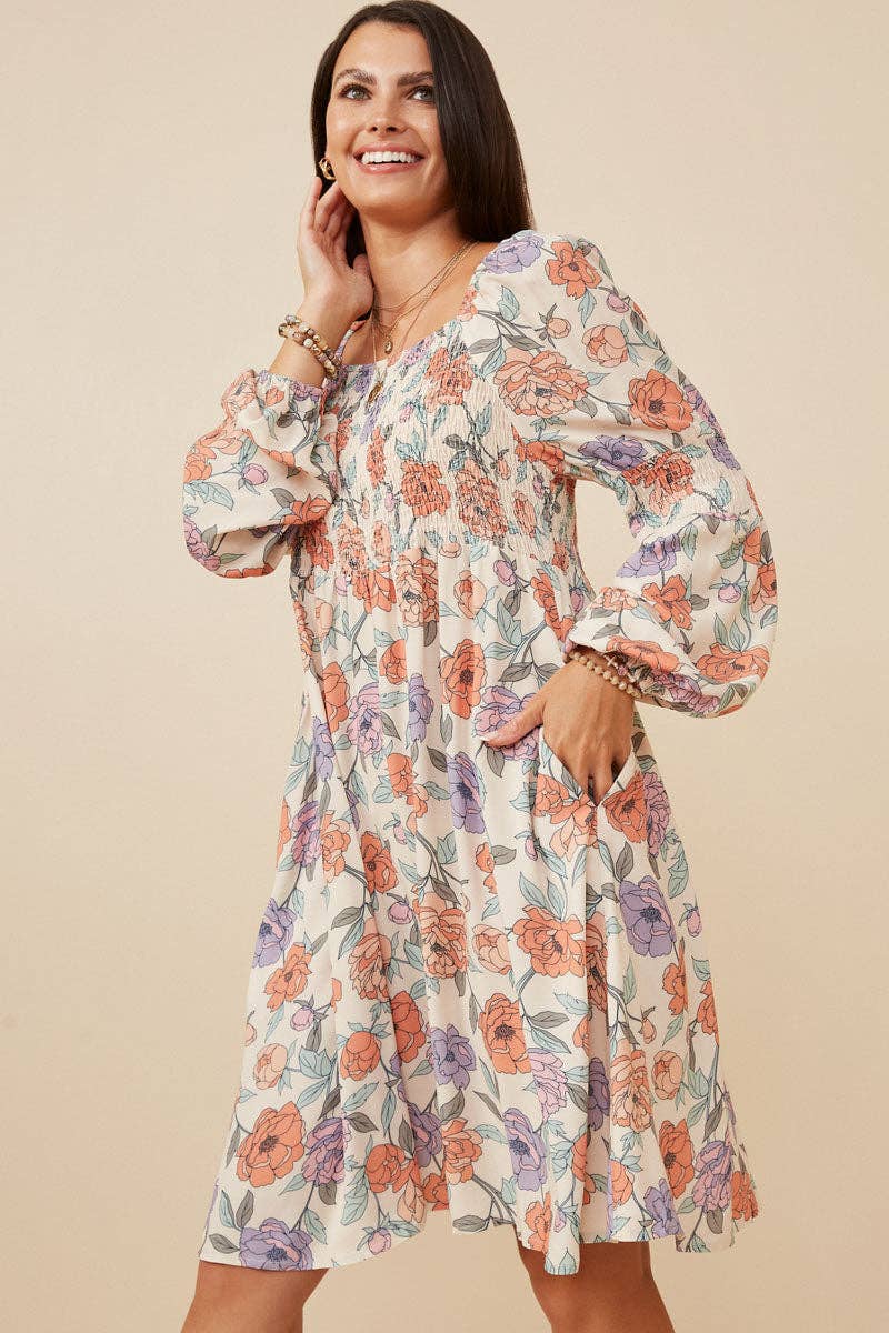Plus Romantic Floral Smocked Detailed Dress