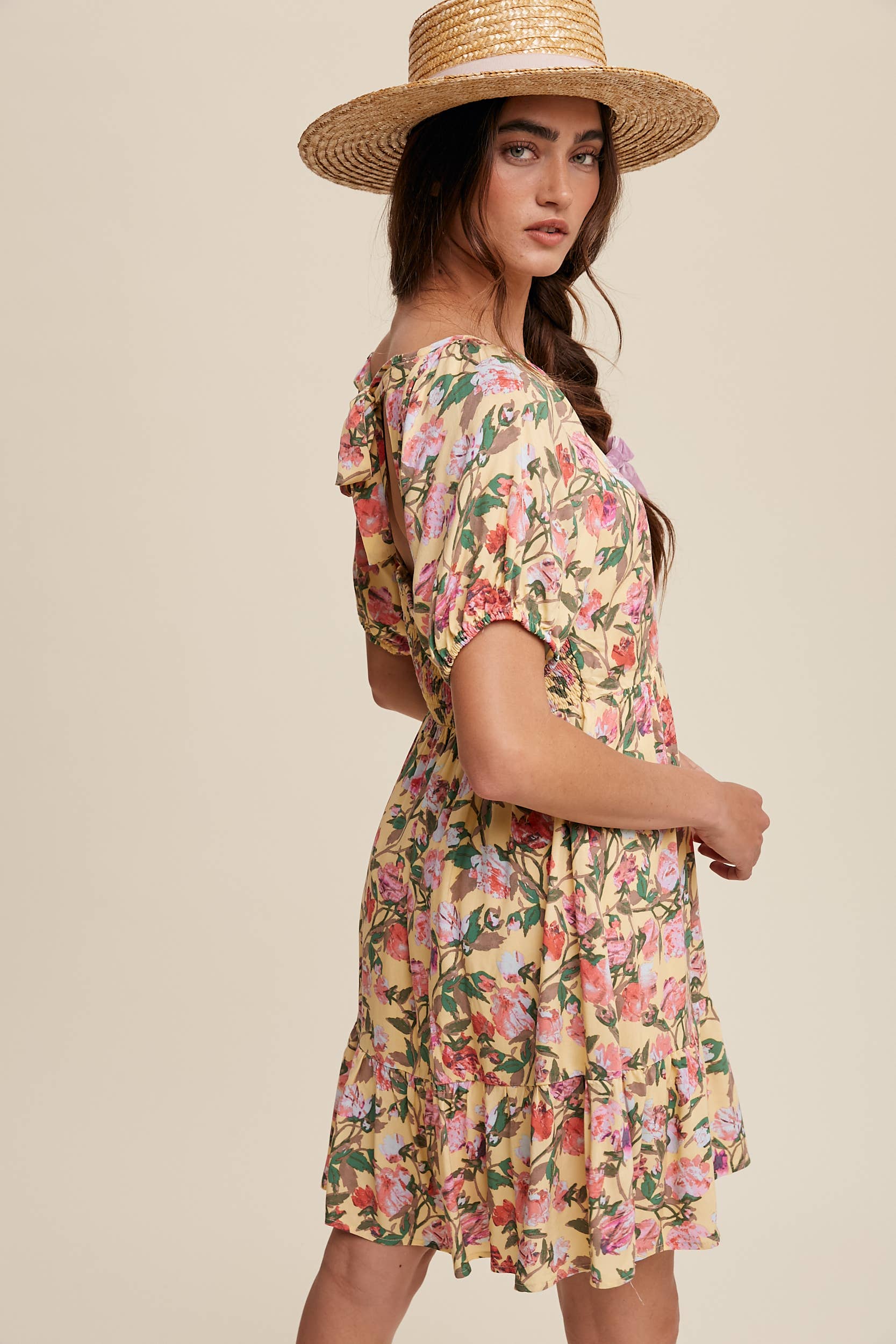 Romantic Floral Babydoll Dress with Puff Sleeves