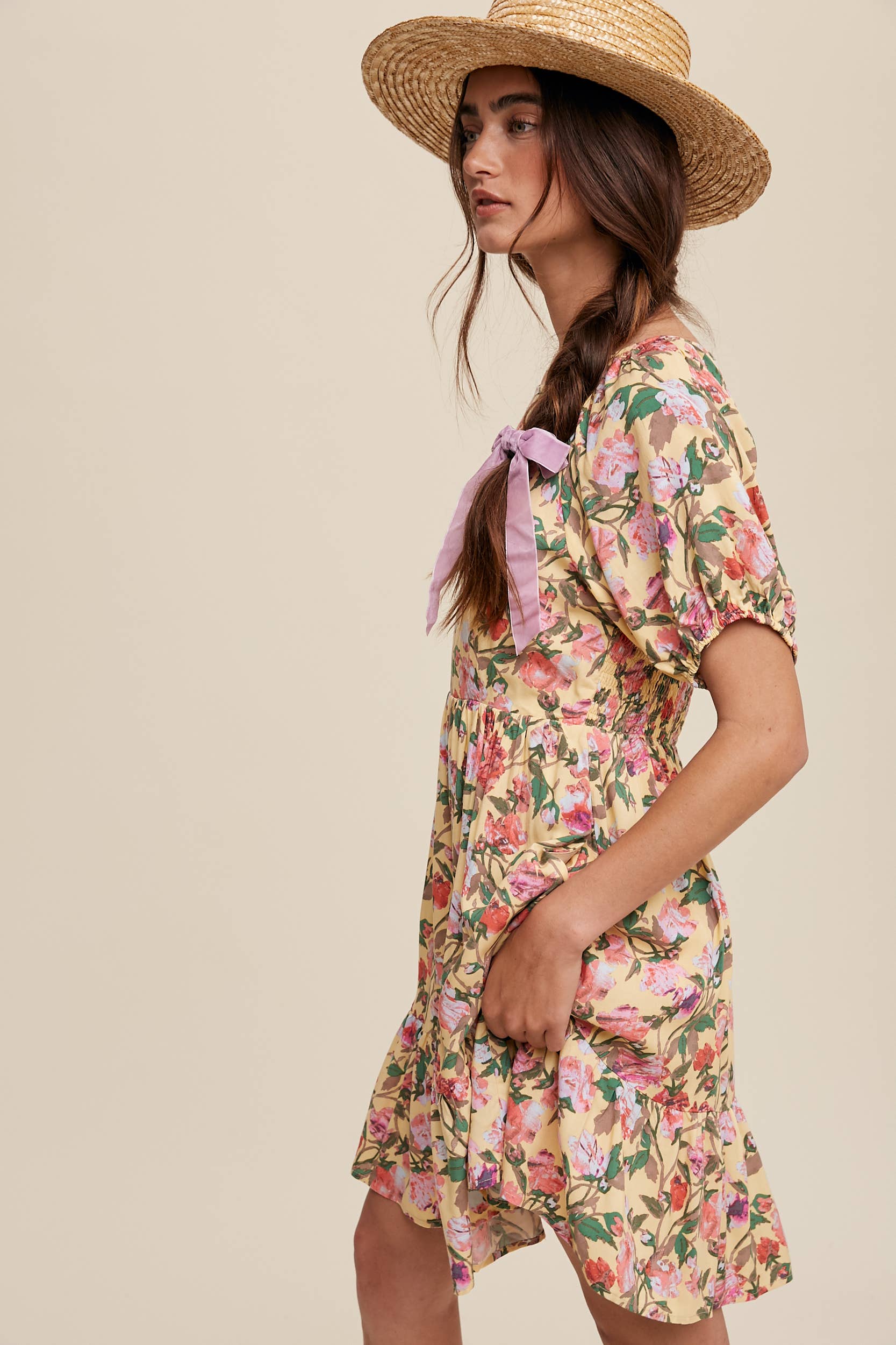 Romantic Floral Babydoll Dress with Puff Sleeves