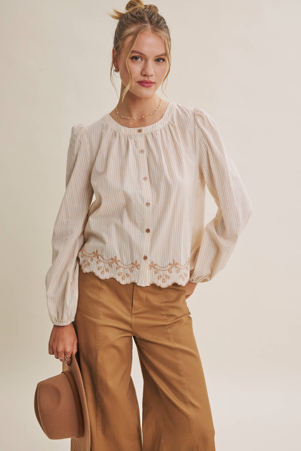 WORK TO WEEKEND CONTRAST EMBROIDERED COTTON STRIPE BLOUSE