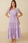 Crochet Lace Sleeve Tiered Dress