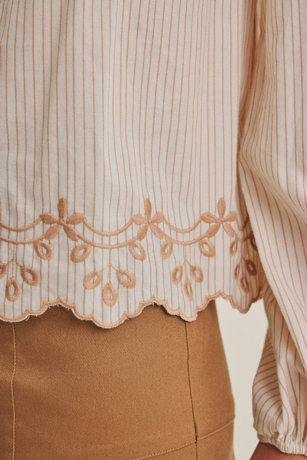 WORK TO WEEKEND CONTRAST EMBROIDERED COTTON STRIPE BLOUSE