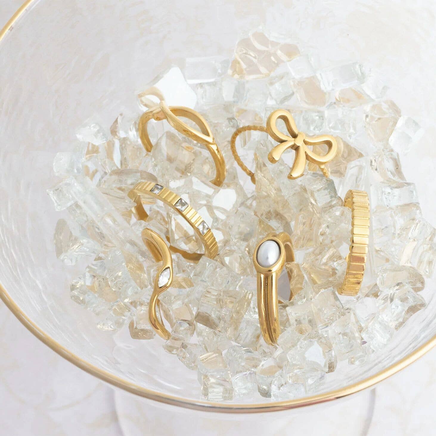 18K Gold PVD Stainless Steel Adjustable Bow Ring