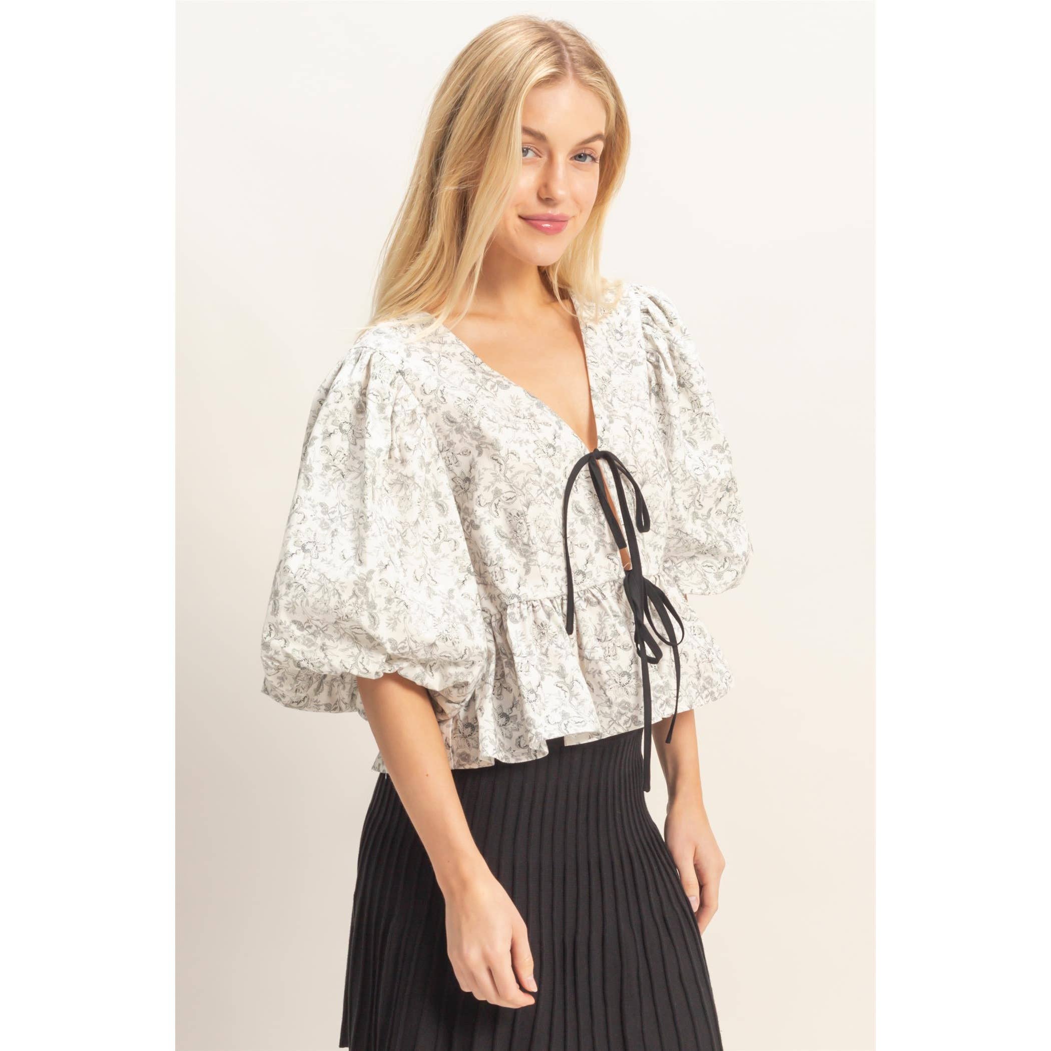 Floral Tie-Front Peplum Top