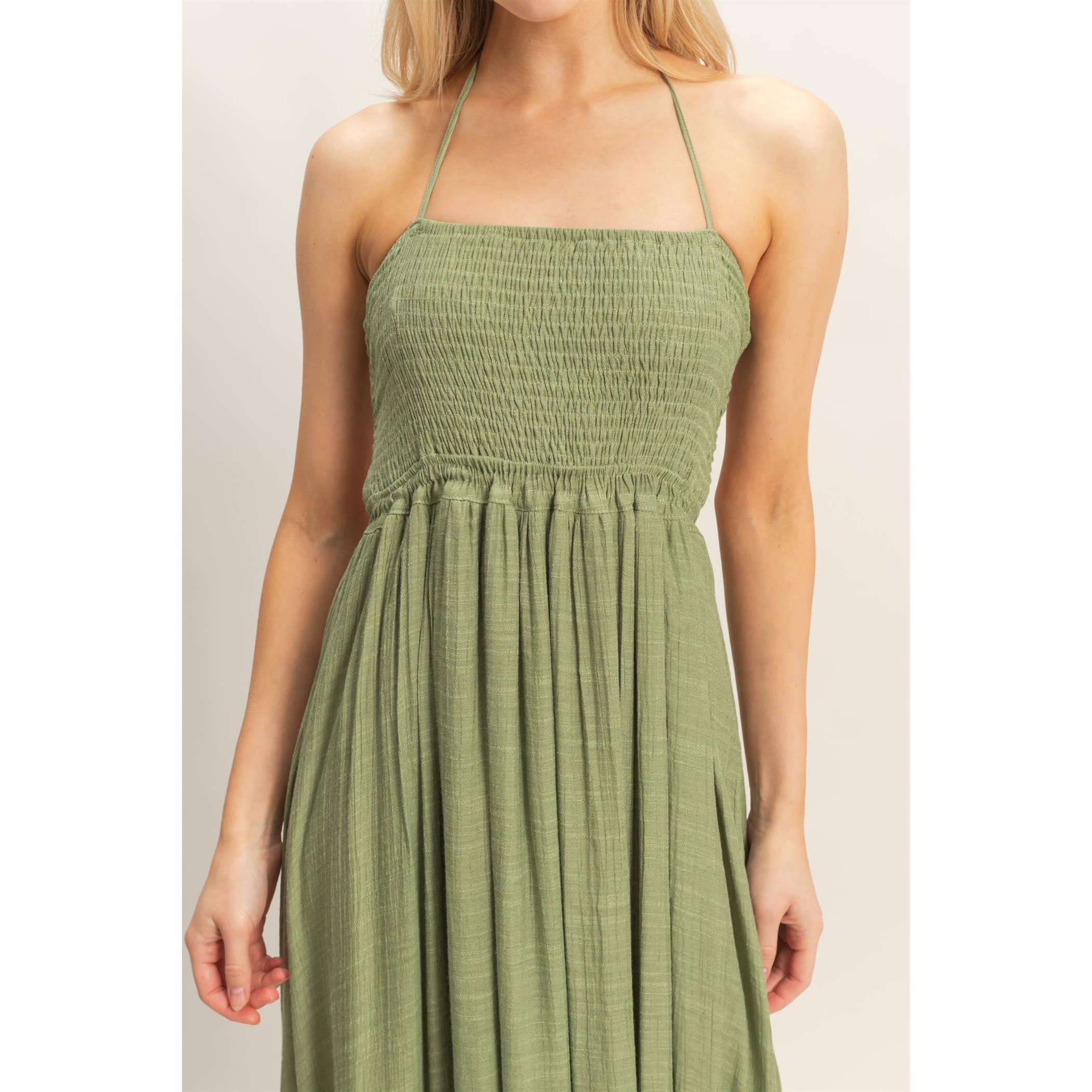 Smocked Halter Maxi Dress