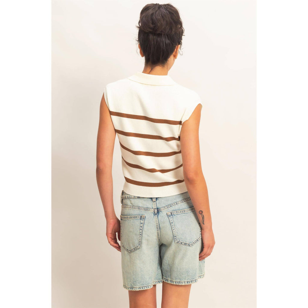 Collared Striped Polo Vest