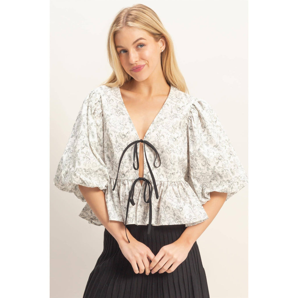 Floral Tie-Front Peplum Top