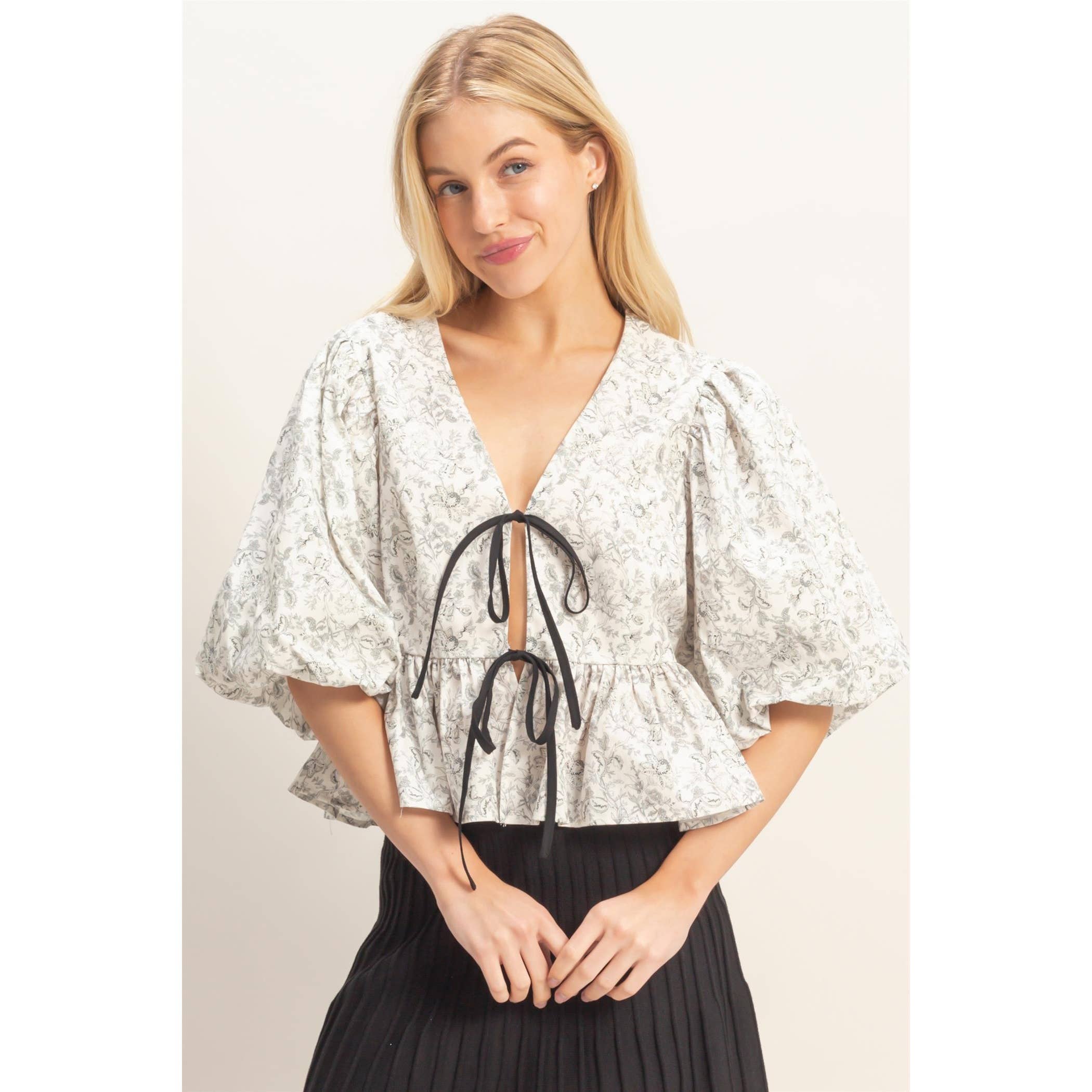 Floral Tie-Front Peplum Top