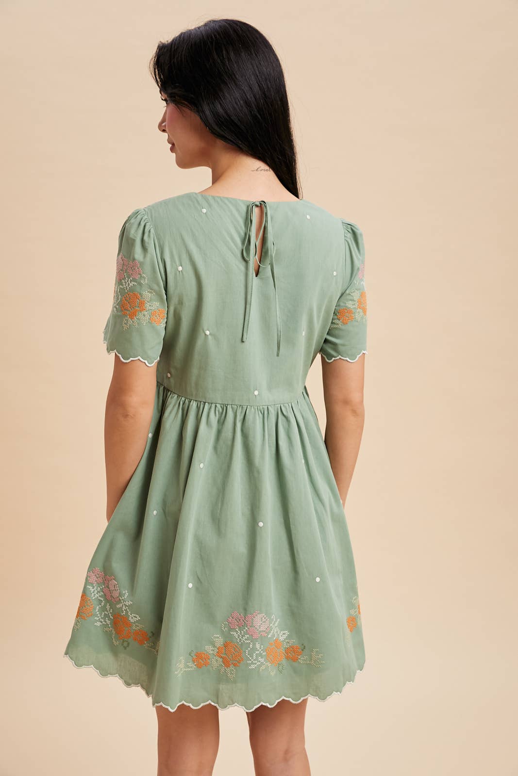 Scalloped Embroidered Babydoll Dress