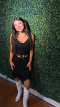 Sequined Fringe Crop Top - Black