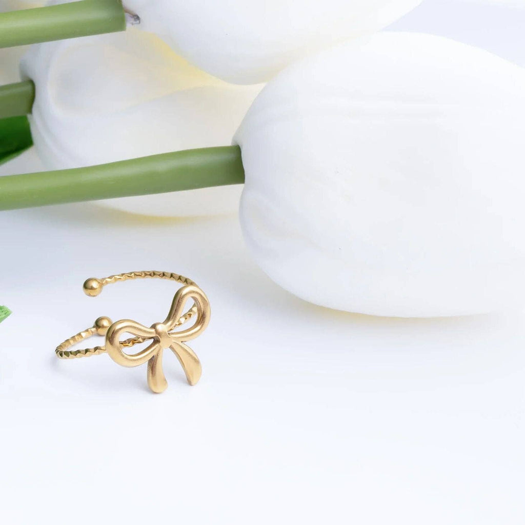 18K Gold PVD Stainless Steel Adjustable Bow Ring