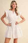EMBROIDERED SEAM PIN TUCK DETAIL MINI DRESS