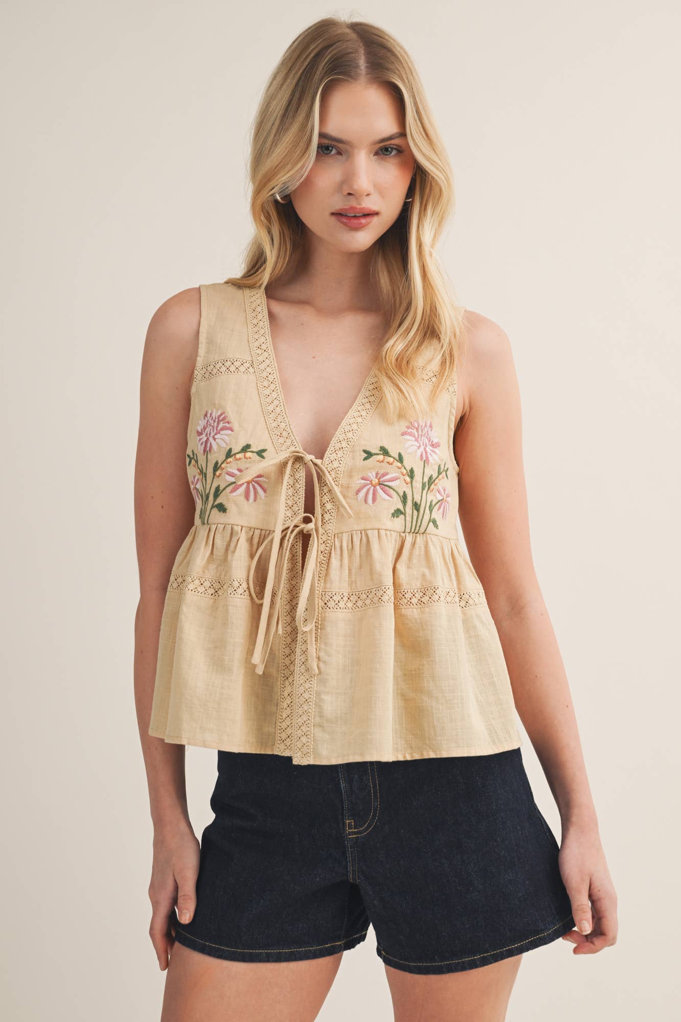 EMBROIDERED LINEN VEST