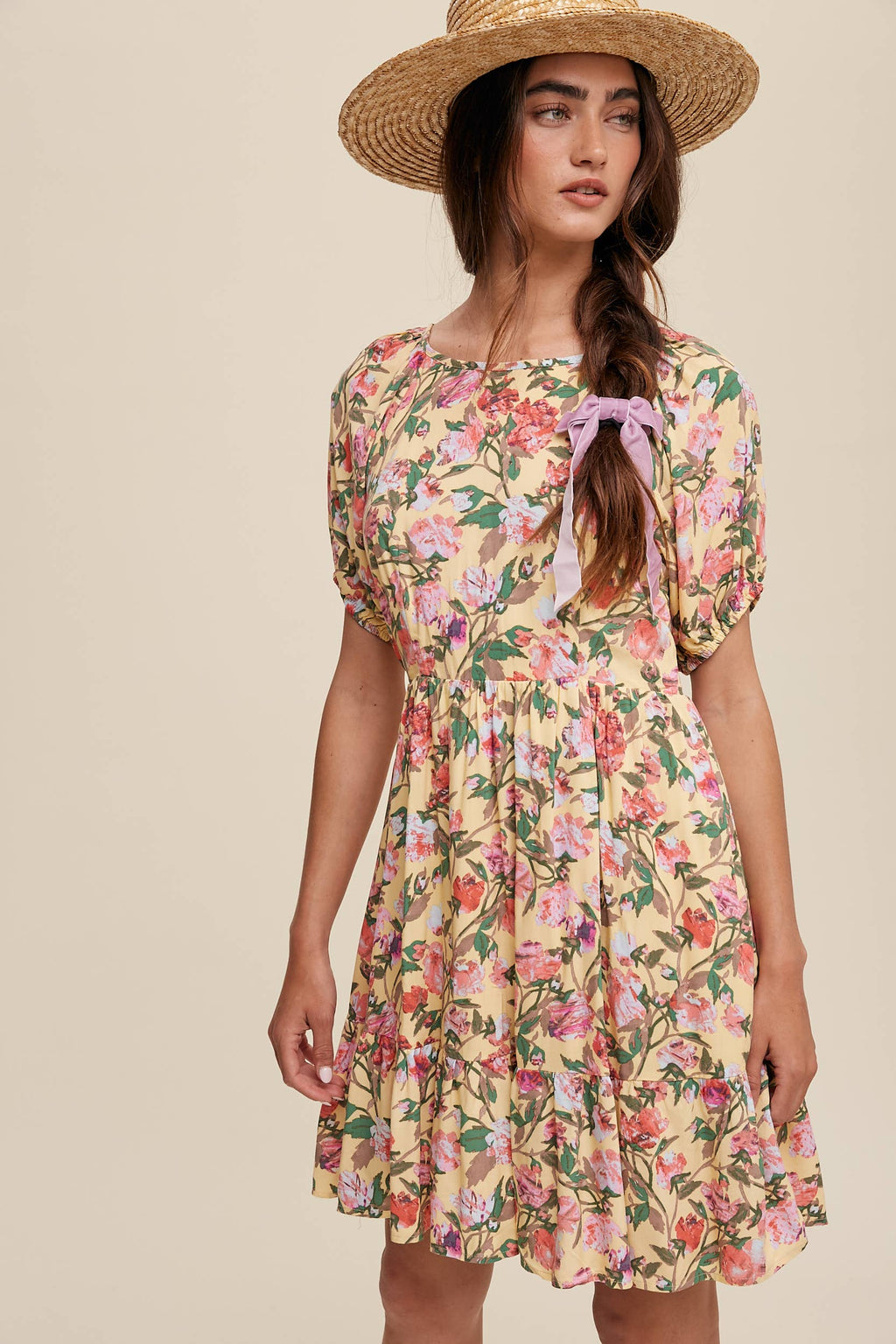 Romantic Floral Babydoll Dress with Puff Sleeves
