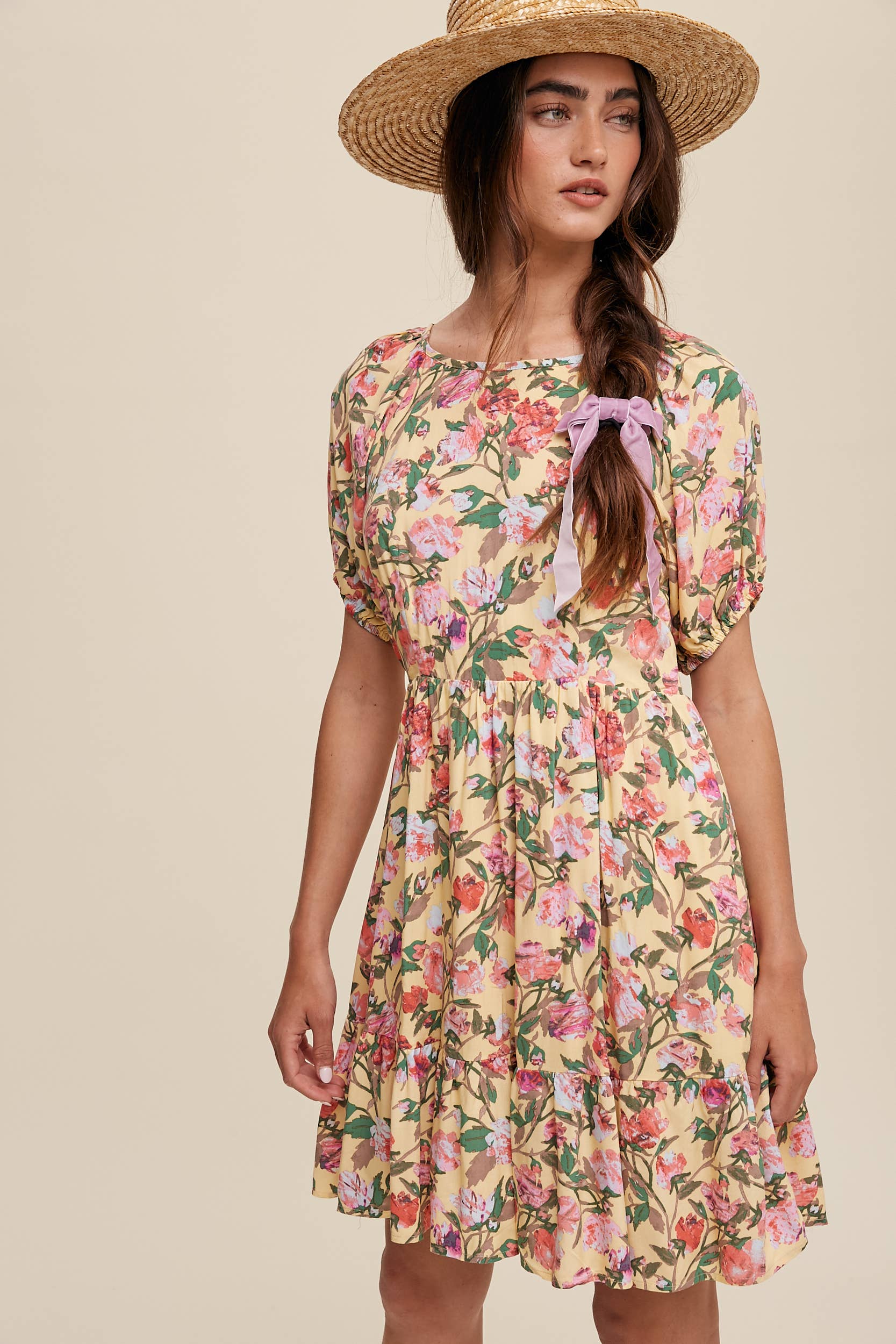 Romantic Floral Babydoll Dress with Puff Sleeves