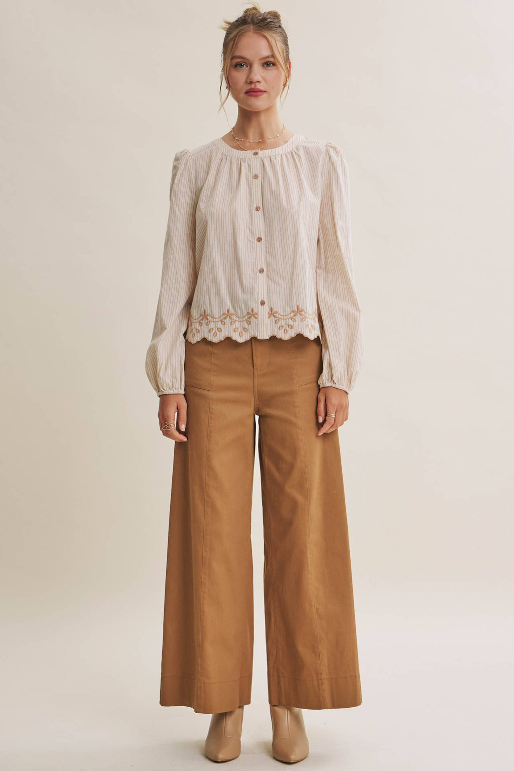 WORK TO WEEKEND CONTRAST EMBROIDERED COTTON STRIPE BLOUSE