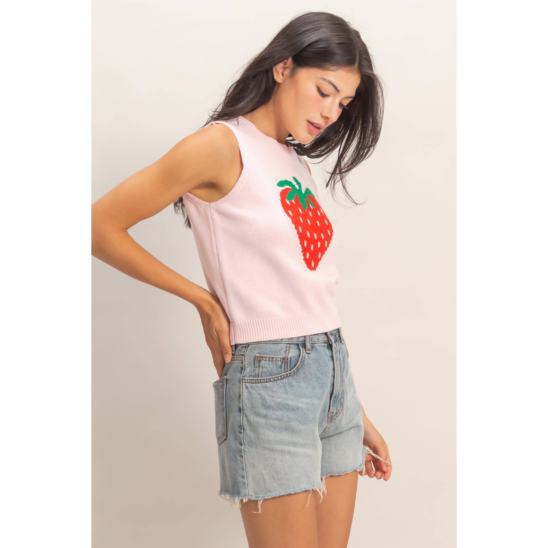 Strawberry Sleeveless Knit Top