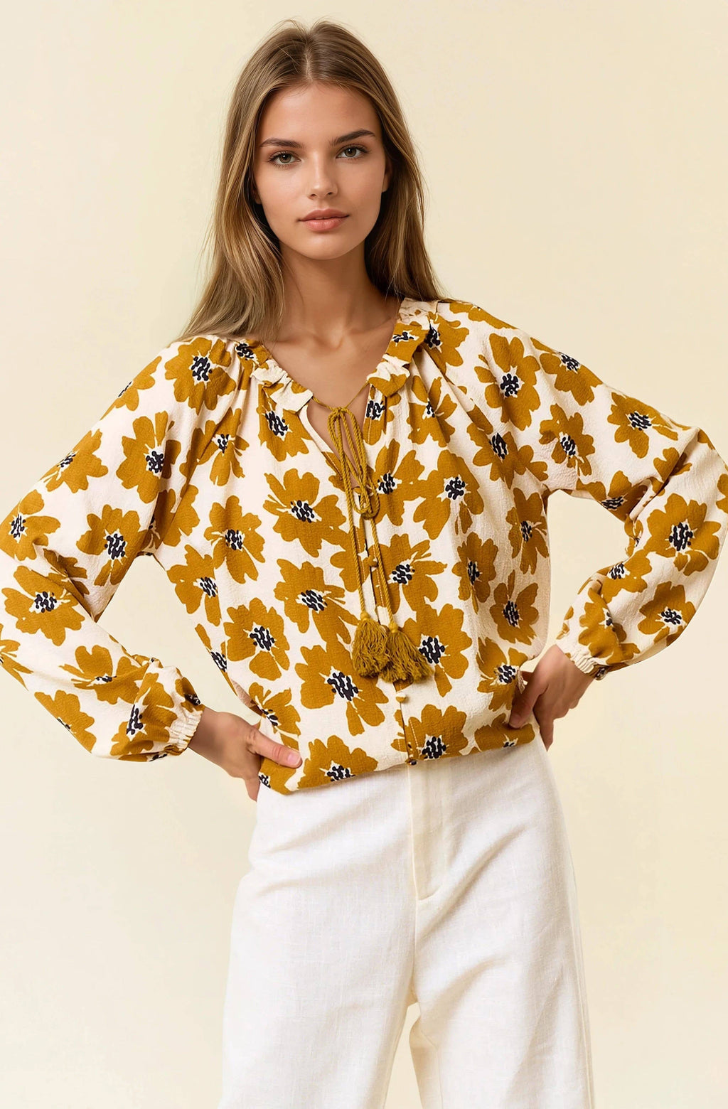 Floral Print Button Down Long Sleeve Blouse