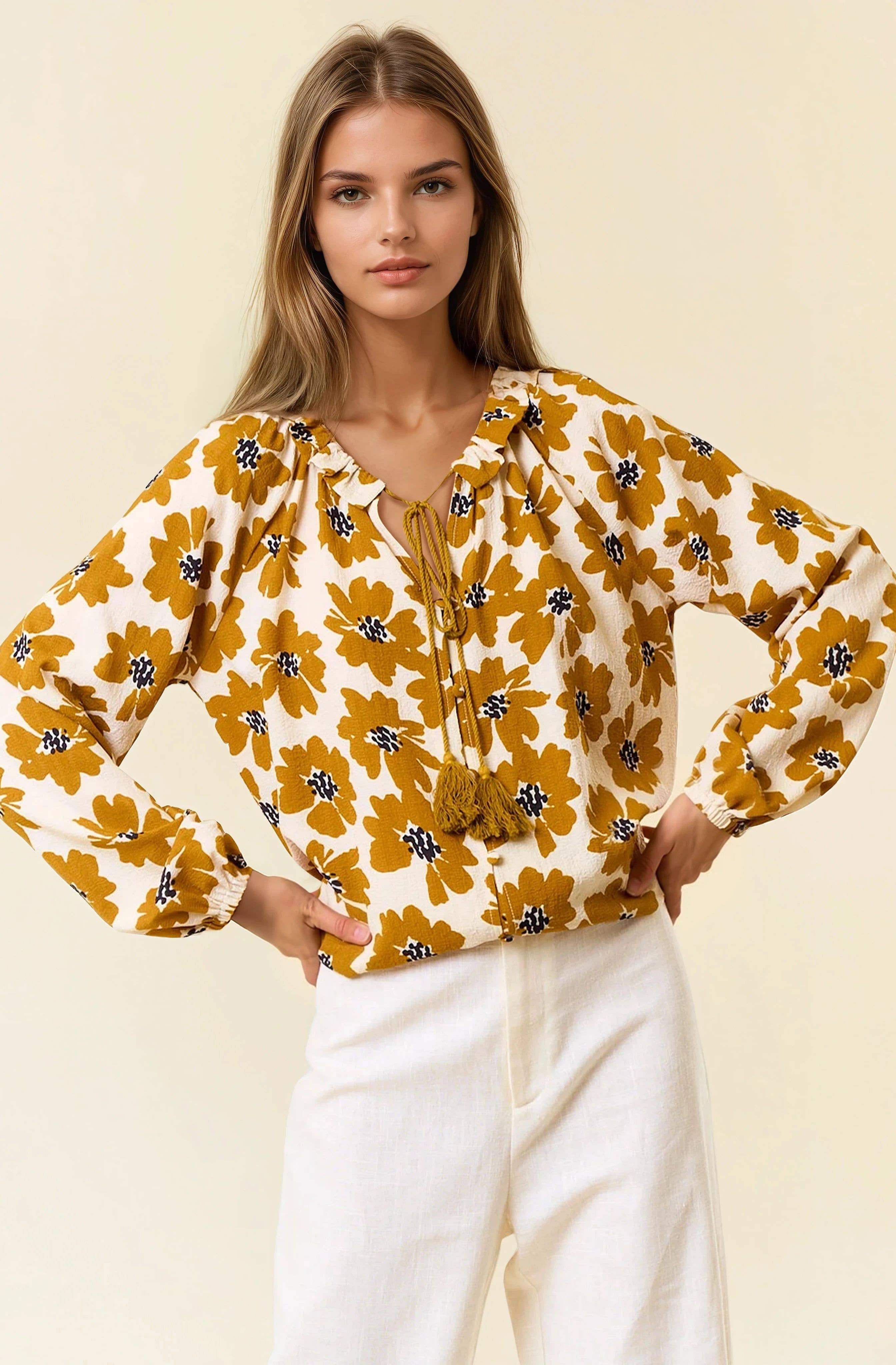 Floral Print Button Down Long Sleeve Blouse