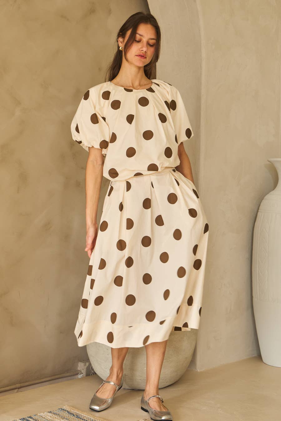 Plus Voluminous Polka Dot Blouse