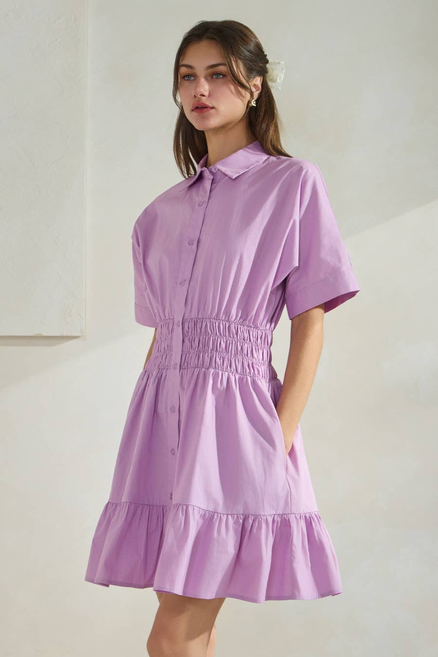 Plus Solid Poplin Mini Shirt Dress