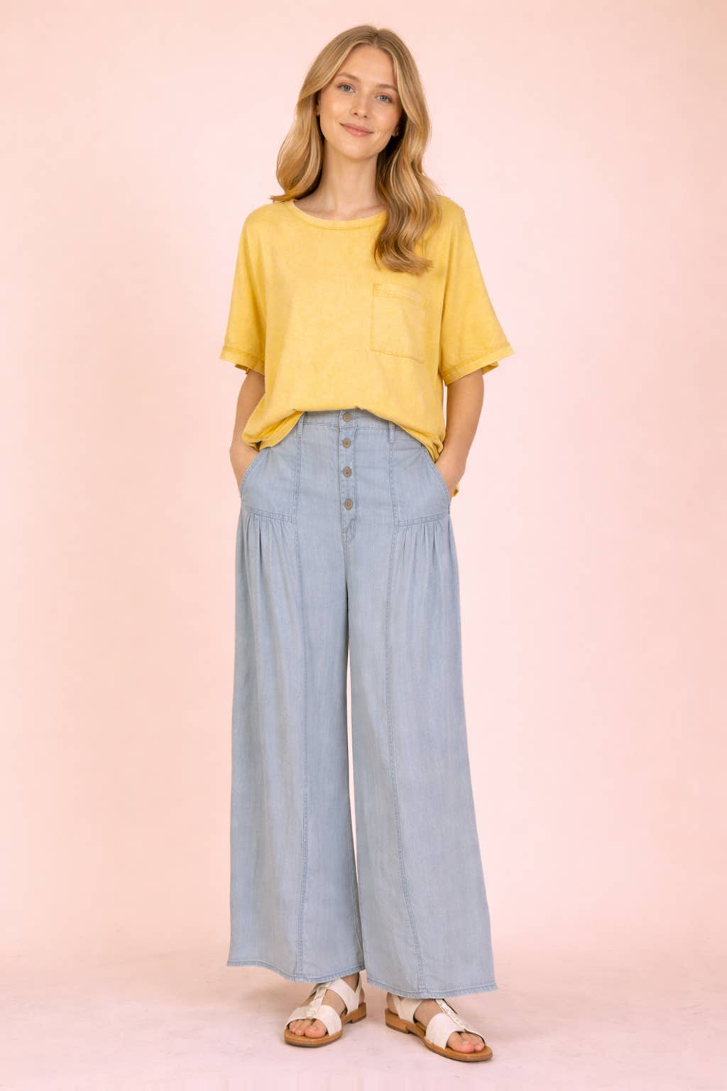 Mineral Washed Chambray Wide Pants