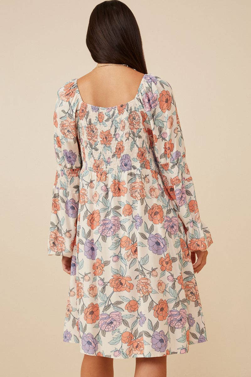 Plus Romantic Floral Smocked Detailed Dress
