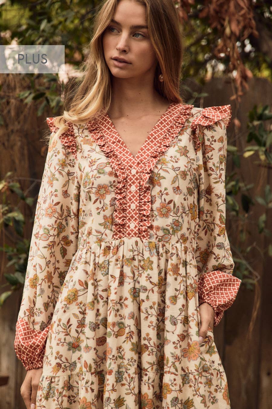 Plus Floral Print Midi Dress