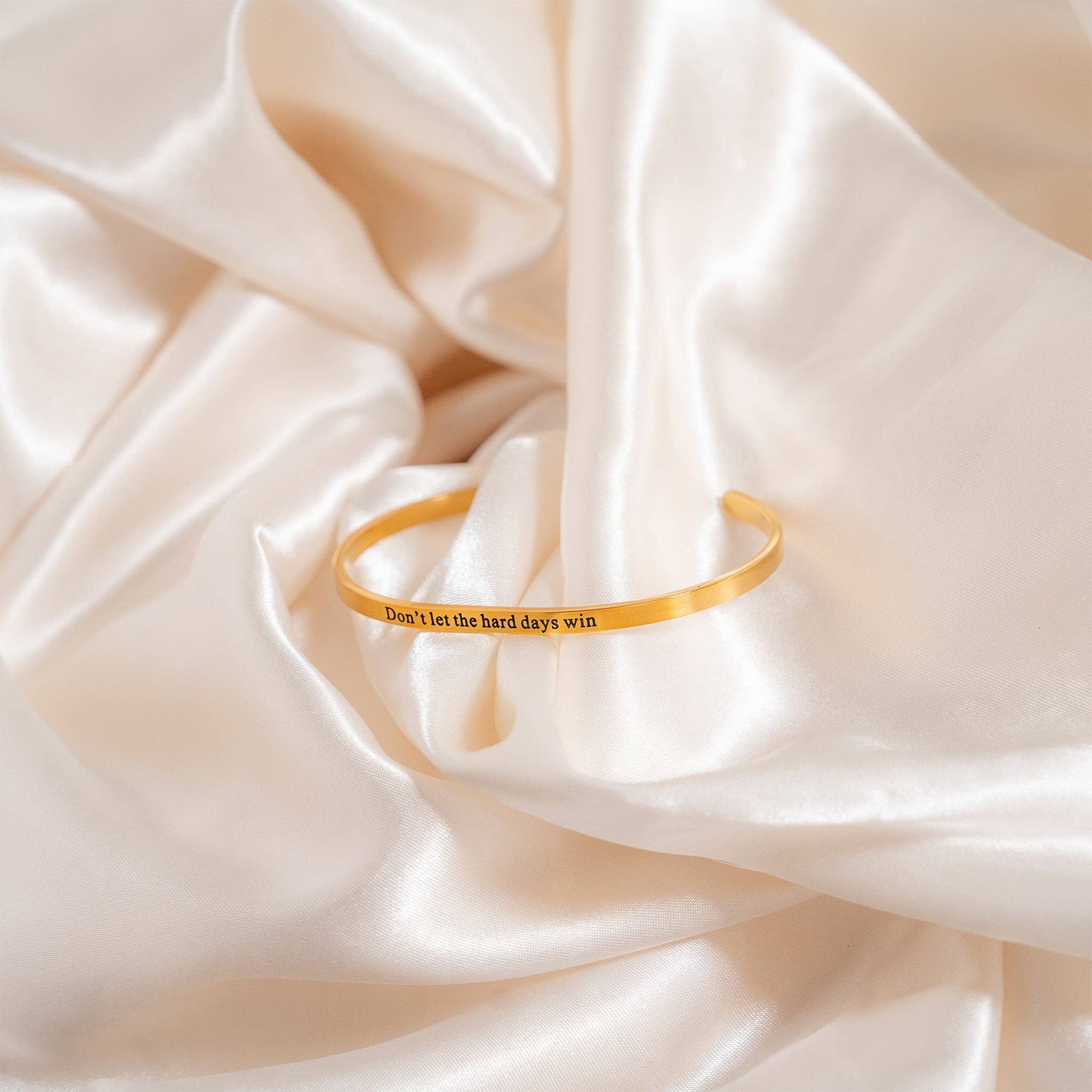 18K Gold PVD Don't let Hard Days Win Engraved Bangle Bracelet
