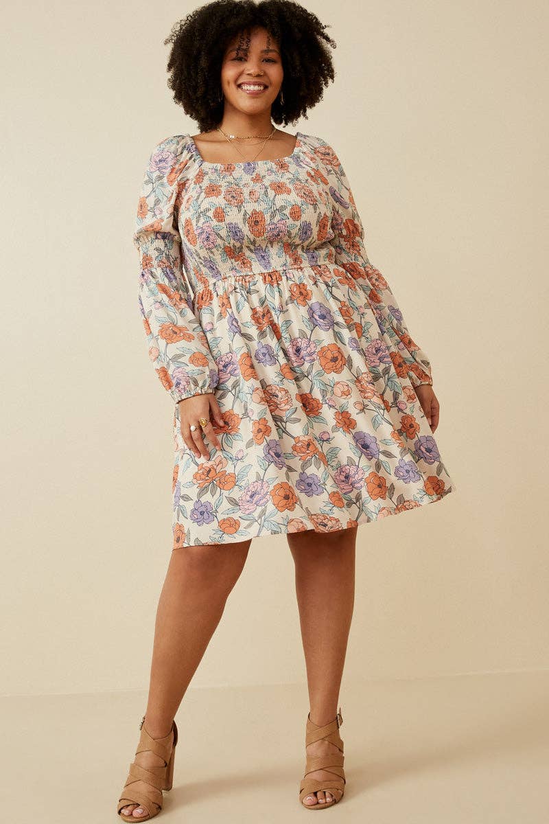 Plus Romantic Floral Smocked Detailed Dress