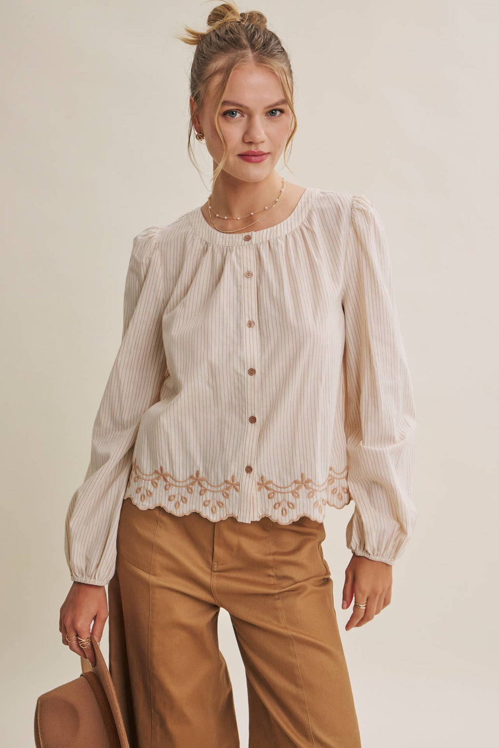 WORK TO WEEKEND CONTRAST EMBROIDERED COTTON STRIPE BLOUSE